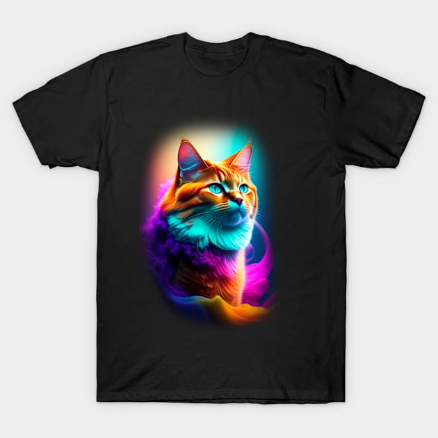 Galaxy Mystical Cat Coloful T-Shirt by igzine